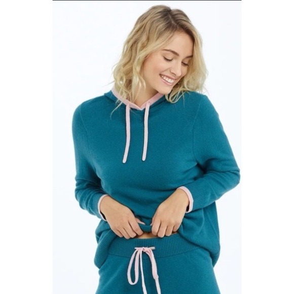 summersalt Tops - Summersalt‎ Merino Wool Cashmere Blend Teal Pink Contrast Trim Pullover Hoodie
